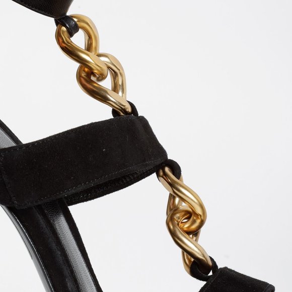 Fendi Black Suede Chain T-Strap Sandals - Picture 6 of 9